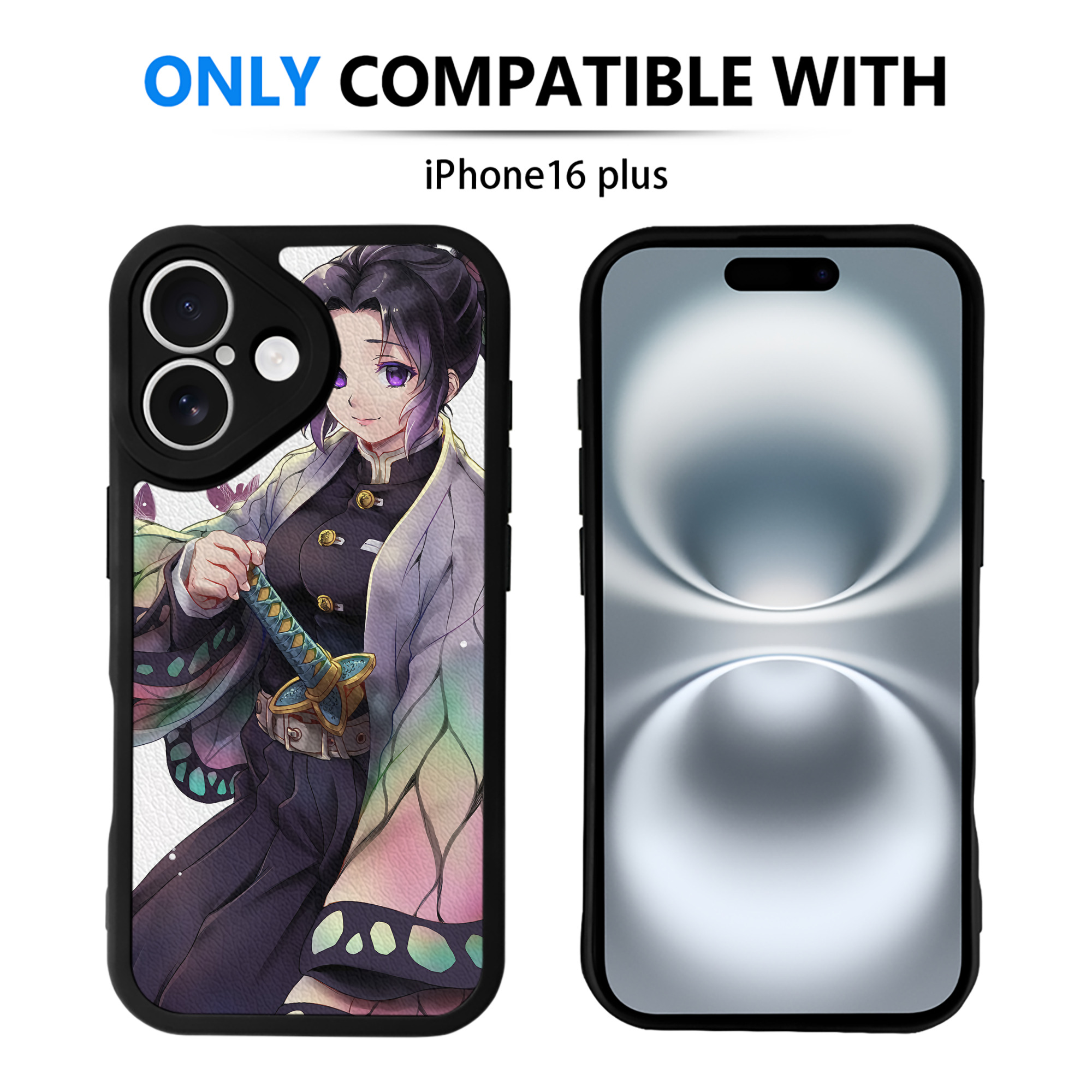 （画像用） 鬼滅の刃（きめつのやいば）蟲柱-胡蝶 しのぶ／こちょう しのぶ Kochou Shinobu 【iPhone 16シリーズ対応】シリコンスマホケース（レザー調） 材質：シリコン